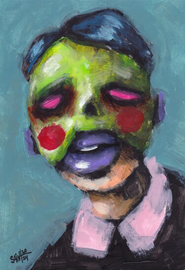 Peinture intitulée "Mr. Green maska" par Aksenov Ruslan, Œuvre d'art originale, Acrylique