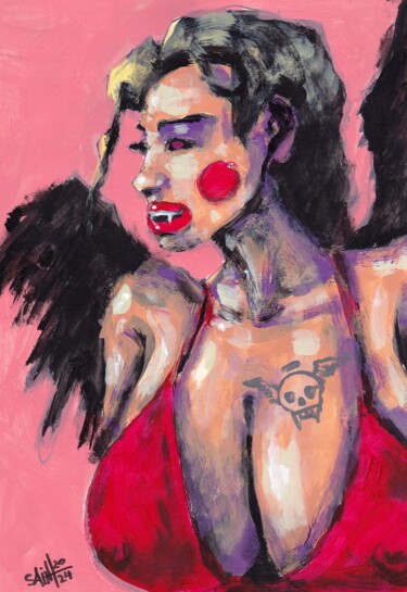 Картина под названием "Mrs. Red Vamp" - Аксенов Руслан, Подлинное произведение искусства, Акрил