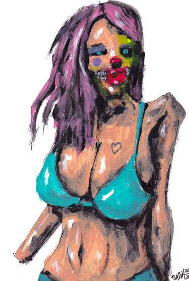 Картина под названием "Mrs. Zombie kupalnik" - Аксенов Руслан, Подлинное произведение искусства, Акрил