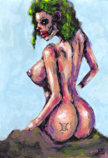 Painting titled "Mrs. Zombie" by Aksenov Ruslan, Original Artwork, Acrylic