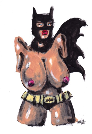 Schilderij getiteld "Mrs. Batgirla" door Aksenov Ruslan, Origineel Kunstwerk, Acryl