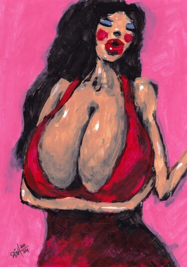 Schilderij getiteld "Mrs. Red Dress" door Aksenov Ruslan, Origineel Kunstwerk, Acryl