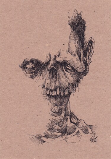 Dibujo titulada "Mr. Zombie ink" por Aksenov Ruslan, Obra de arte original, Tinta