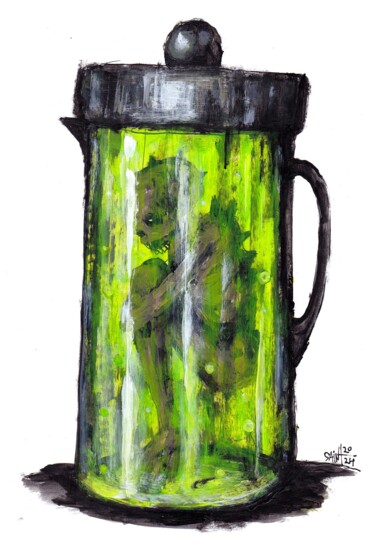 Painting titled "Mr. Green Tea" by Aksenov Ruslan, Original Artwork, Acrylic