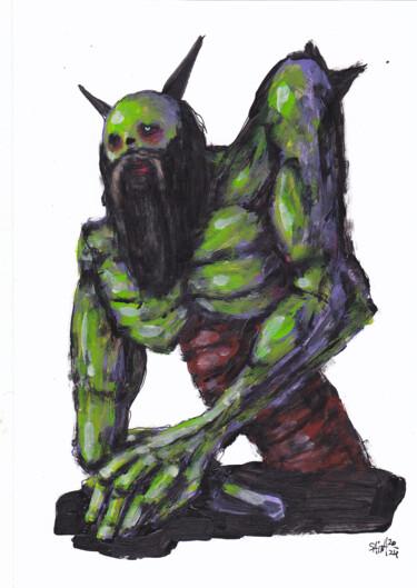 Peinture intitulée "Mr. Green Viking" par Aksenov Ruslan, Œuvre d'art originale, Acrylique