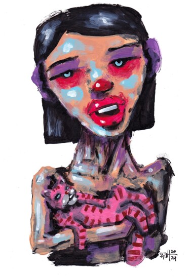 Картина под названием "Mrs. Pink kotik" - Аксенов Руслан, Подлинное произведение искусства, Акрил