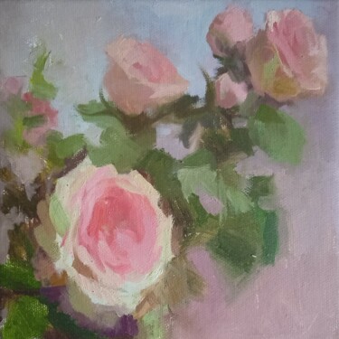 Pittura intitolato "Pink roses" da Aksenova Viktoria (Viktoria Linda), Opera d'arte originale, Olio Montato su Telaio per ba…