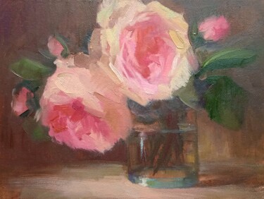 Pintura titulada "Roses in glass" por Aksenova Viktoria (Viktoria Linda), Obra de arte original, Oleo Montado en Bastidor de…