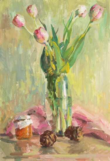 Peinture intitulée "Розовая дымка" par Aksinia, Œuvre d'art originale, Gouache
