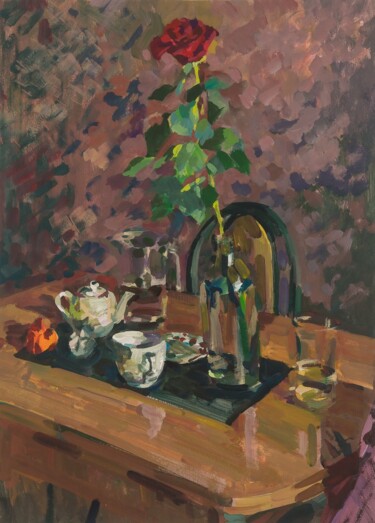 Painting titled "Завтрак в одиночест…" by Aksinia, Original Artwork, Gouache