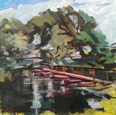 Painting titled "Красный мостик" by Aksinia, Original Artwork, Oil