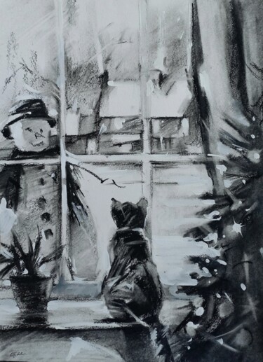 Schilderij getiteld "January. Series 12…" door Aksinia, Origineel Kunstwerk, Houtskool