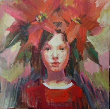 Malarstwo zatytułowany „Portrait of a girl…” autorstwa Aksinia, Oryginalna praca, Olej Zamontowany na Drewniana rama noszy