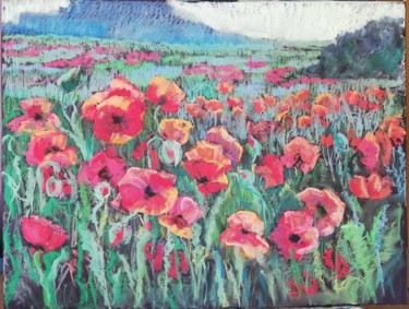 Картина под названием "Красные поля" - Ольга Севастьянова, Подлинное произведение искусства, Пастель
