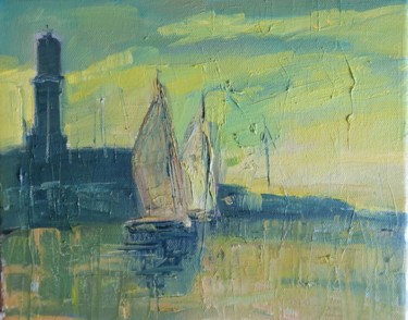 Картина под названием "Sailing boats in th…" - Ольга Севастьянова, Подлинное произведение искусства, Масло