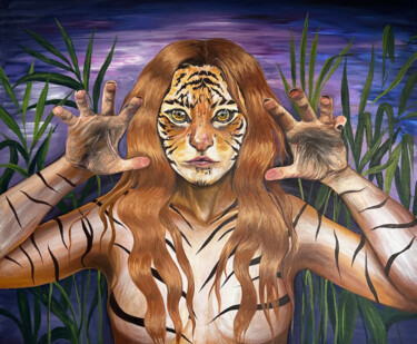 Pittura intitolato "Be a Fear. Tiger wo…" da Al Bina Garifullina, Opera d'arte originale, Acrilico