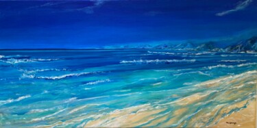 Malerei mit dem Titel "Beach in blue" von Aline Eskenazi, Original-Kunstwerk, Acryl Auf Keilrahmen aus Holz montiert