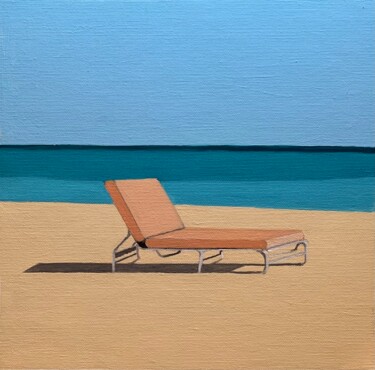 Painting titled "Deck chair on the b…" by Al Freno, Original Artwork, Oil
