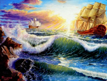 Картина под названием "Морской поход" - Александр Белянов, Подлинное произведение искусства, Масло