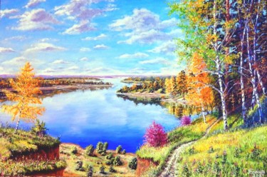 Painting titled "Волжские берега" by Aleksandr Belianov, Original Artwork, Oil
