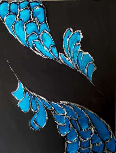 Картина под названием "Крылья индиго" - A.L.A, Подлинное произведение искусства, Акрил Установлен на Деревянная рама для нос…