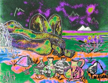 Disegno intitolato "La ninfa Medma dorm…" da Mateci-Antonio Lucio Rudy Lacquaniti, Opera d'arte originale, Matite colorate