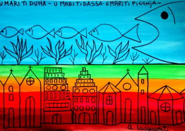 Painting titled "U mari duna, u mari…" by Mateci-Antonio Lucio Rudy Lacquaniti, Original Artwork, Acrylic