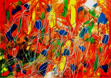 Painting titled "Tulipani bleu per r…" by Mateci-Antonio Lucio Rudy Lacquaniti, Original Artwork