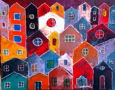 Pittura intitolato "Le case colorate de…" da Mateci-Antonio Lucio Rudy Lacquaniti, Opera d'arte originale, Acrilico