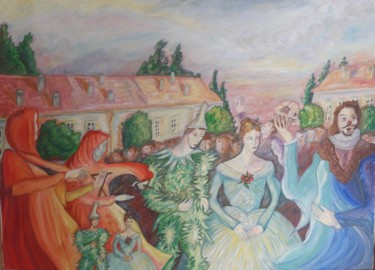 Painting titled "Fête triste" by Alain Fidon, Original Artwork, Oil