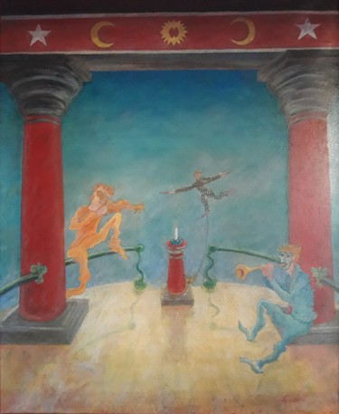 Painting titled "Bienvenue au temple…" by Alain Fidon, Original Artwork, Oil