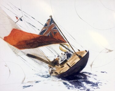 Pittura intitolato "Le voilier Velsheda…" da Alain Abramatic, Opera d'arte originale, Olio