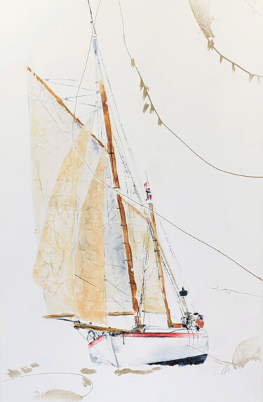 Ζωγραφική με τίτλο "Sandefjord canot de…" από Alain Abramatic, Αυθεντικά έργα τέχνης, Λάδι Τοποθετήθηκε στο Ξύλινο φορείο σκ…