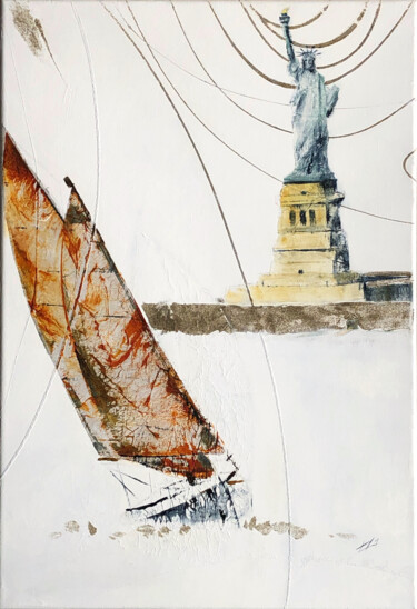 Painting titled "Clipper quittant l’…" by Alain Abramatic, Original Artwork, Oil Mounted on Wood Stretcher frame