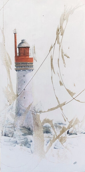 Painting titled "Phare du Grand Jard…" by Alain Abramatic, Original Artwork, Oil Mounted on Wood Stretcher frame