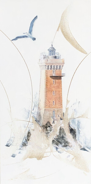 Painting titled "Le Phare de La Viei…" by Alain Abramatic, Original Artwork, Oil Mounted on Wood Stretcher frame