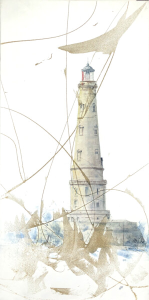 Painting titled "Le phare de Cordouan" by Alain Abramatic, Original Artwork, Oil Mounted on Wood Stretcher frame
