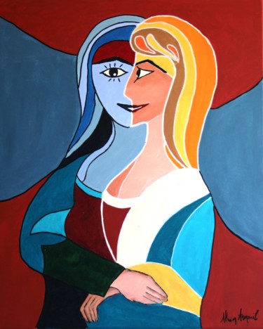 Painting titled "MONA ou LISA" by Alain Arnouil, Original Artwork, Acrylic Mounted on Wood Stretcher frame