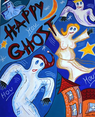 Painting titled "HAPPY GHOST" by Alain Arnouil, Original Artwork, Acrylic Mounted on Wood Stretcher frame