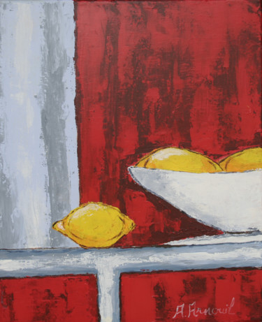 Painting titled "la coupe aux citrons" by Alain Arnouil, Original Artwork, Acrylic Mounted on Wood Stretcher frame