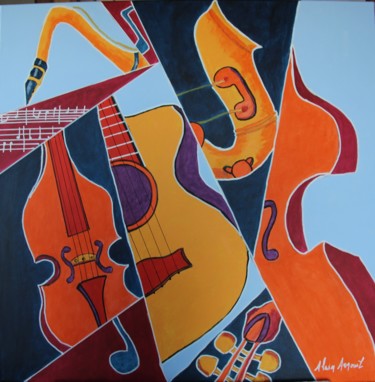 Painting titled "MORCEAUX DE MUSIQUES" by Alain Arnouil, Original Artwork, Acrylic Mounted on Wood Stretcher frame