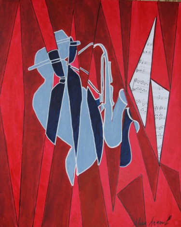 Painting titled "MISTER SAX" by Alain Arnouil, Original Artwork, Acrylic Mounted on Wood Stretcher frame
