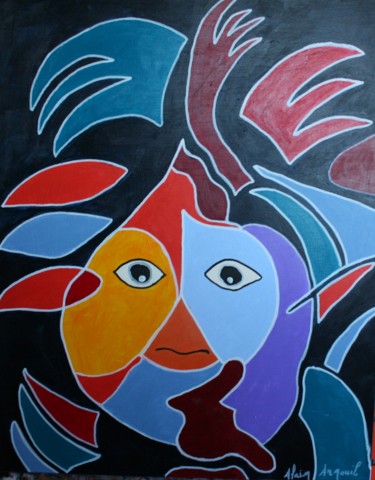 Painting titled "VIENS POUPOULE" by Alain Arnouil, Original Artwork, Acrylic Mounted on Wood Stretcher frame