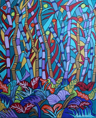 Painting titled "JUNGLE" by Alain Arnouil, Original Artwork, Acrylic Mounted on Wood Stretcher frame