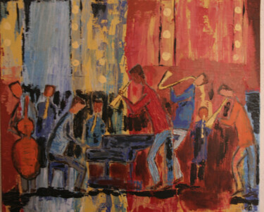 Painting titled "JAZZ BAND" by Alain Arnouil, Original Artwork, Acrylic Mounted on Wood Stretcher frame