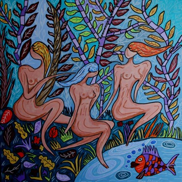 Painting titled "les baigneuses" by Alain Arnouil, Original Artwork, Acrylic Mounted on Wood Stretcher frame