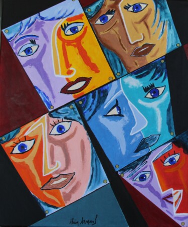 Painting titled "PORTRAITS DE FAMILLE" by Alain Arnouil, Original Artwork, Acrylic Mounted on Wood Stretcher frame