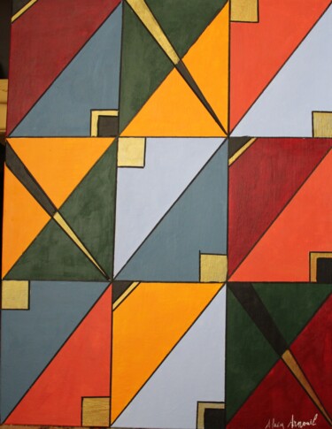Painting titled "TRIANGULATION" by Alain Arnouil, Original Artwork, Acrylic Mounted on Wood Stretcher frame