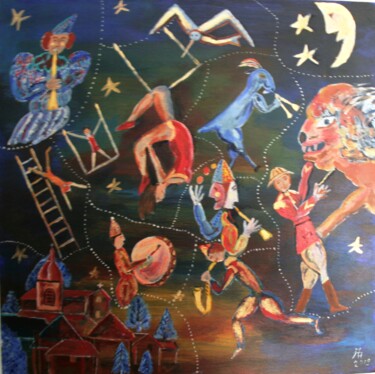 Painting titled "CE SOIR LE CIRQUE A…" by Alain Arnouil, Original Artwork, Acrylic Mounted on Wood Stretcher frame