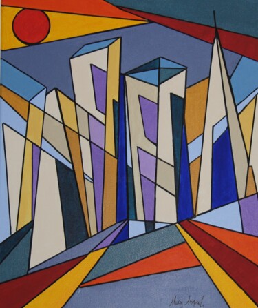 Pintura titulada "Ville de verre" por Alain Arnouil, Obra de arte original, Acrílico Montado en Bastidor de camilla de madera